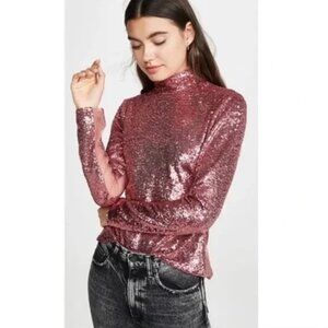 Cinq a Sept Joan Top Rosewood Pink Sequin Sparkly Glitter Size M